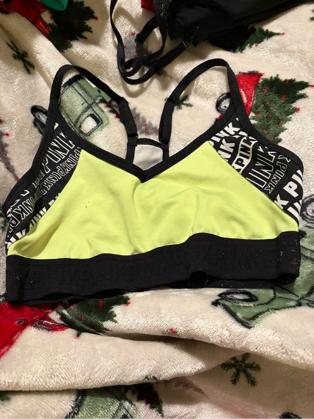 PINK Victoria's Secret Neon Lime & Black Logo Sports Bralette